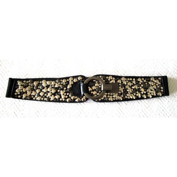 Kim & Co. Woman's Black Metal Studded Belt Medium/Large Faux Leather Hook Buckle - Picture 1 of 16